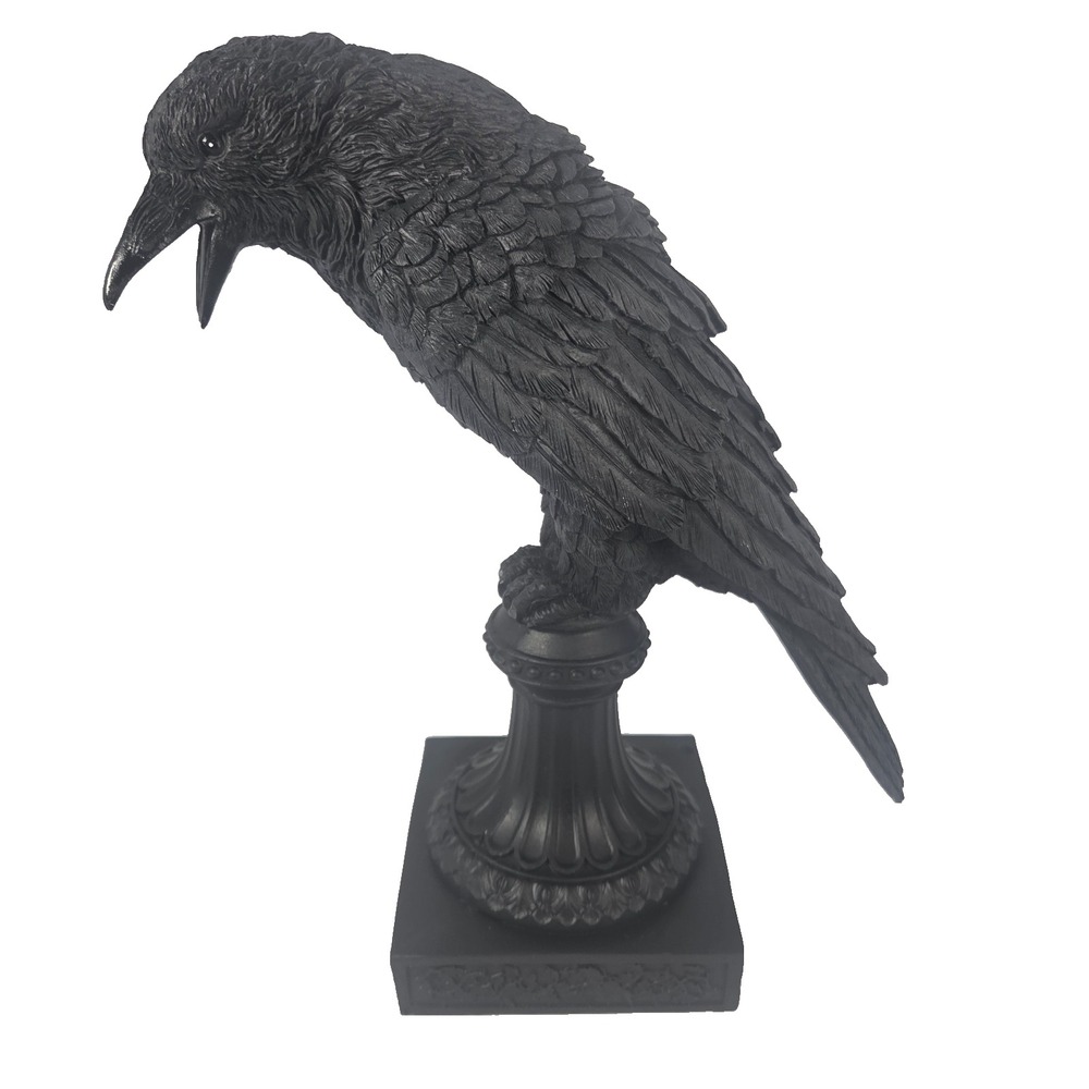 Black Raven Crow Statue 12 Inch Gothic Halloween Bird Pedestal Decor New